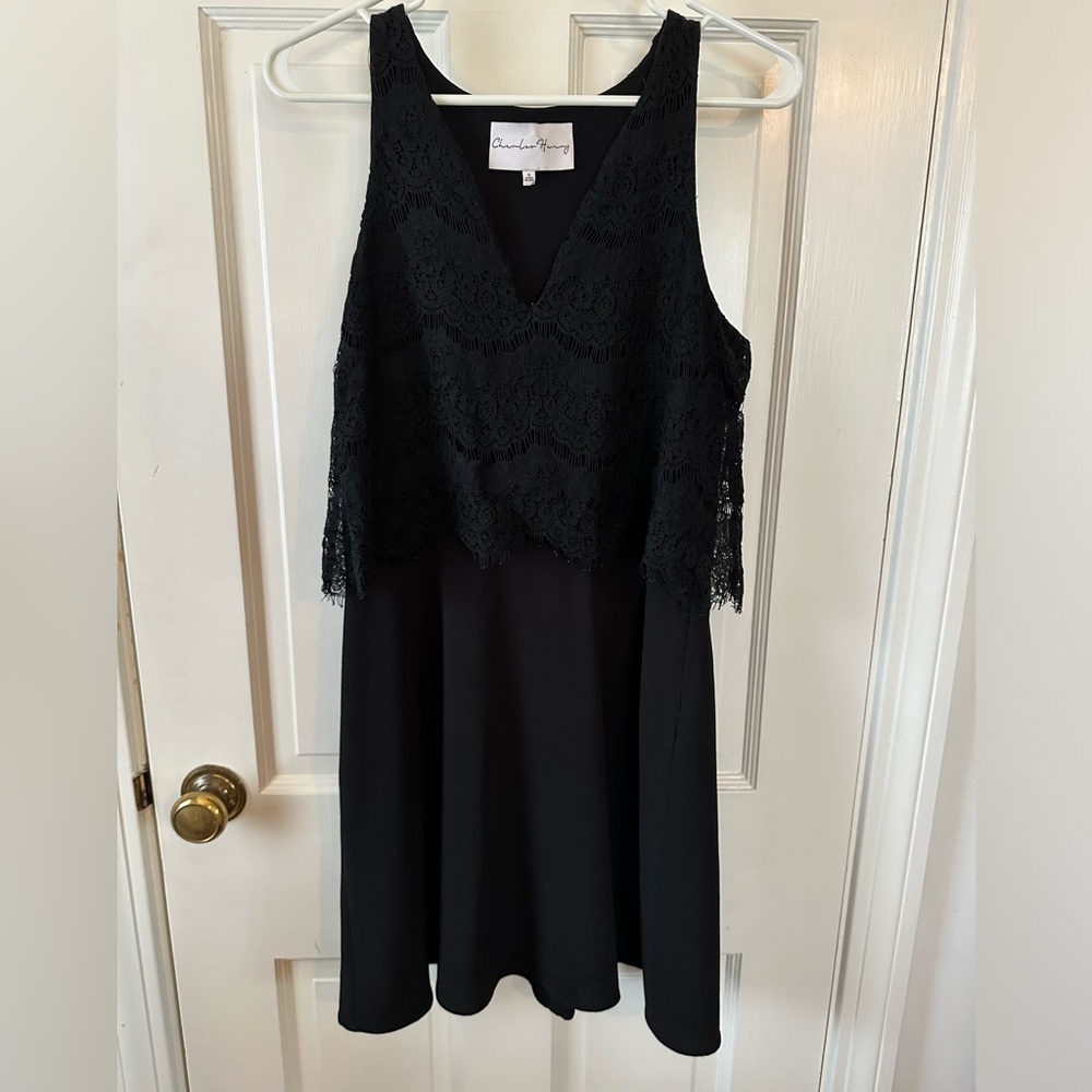 Nordstrom Charles Henry Black Sheath Dress w/Lace Scalloped Edges